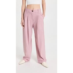 GANNI Pink Chic Drapey Melange Pleated Pants Mid Waist Loose Fit EU 44 US L